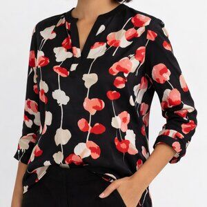 DKNYC Women's Floral Blouse V-Neck - Size M